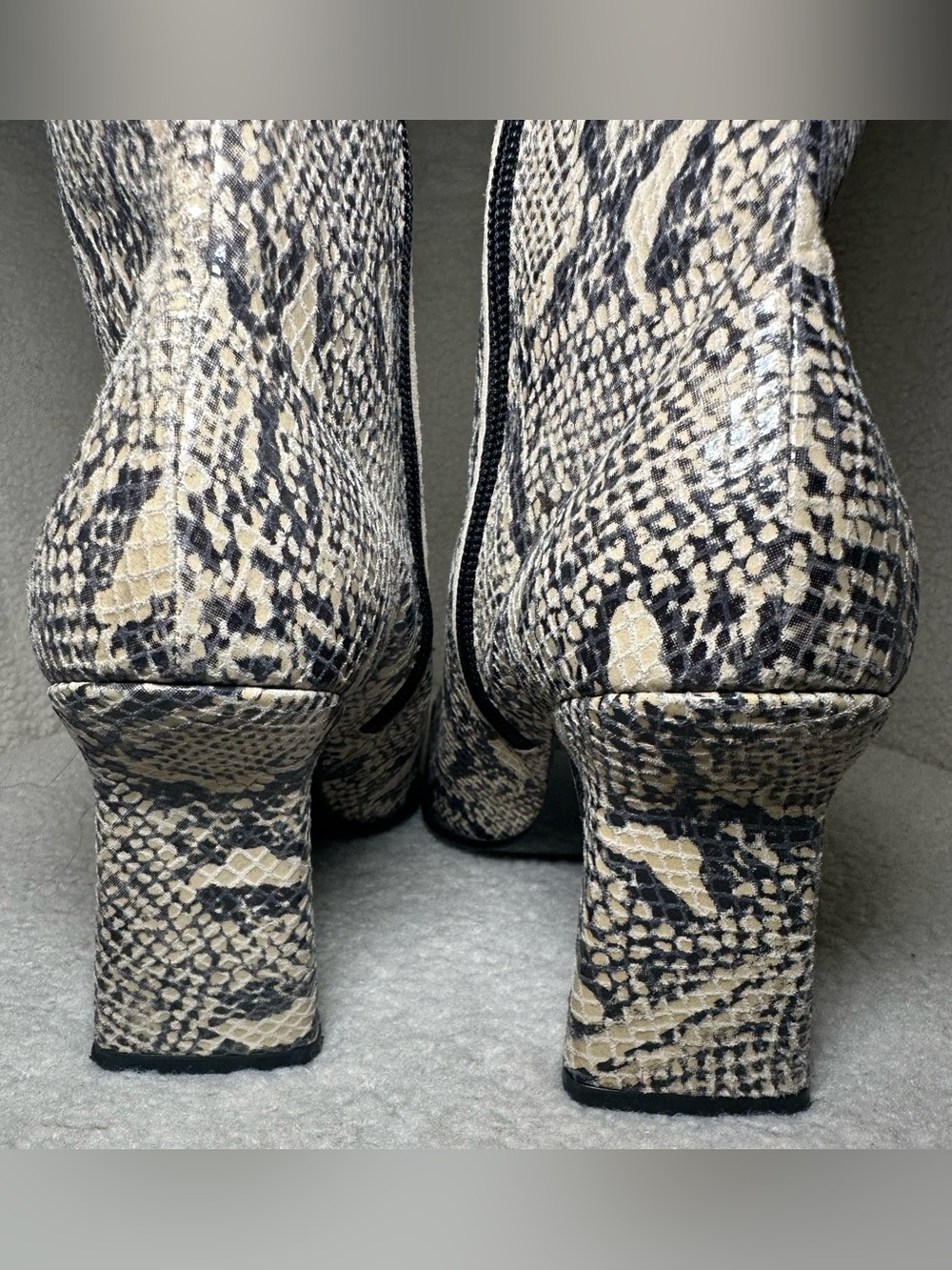 Snakeskin Print Ankle Boots Square Toe Heels Bohemian Festival Indie Bratz Club - Picture 6 of 15